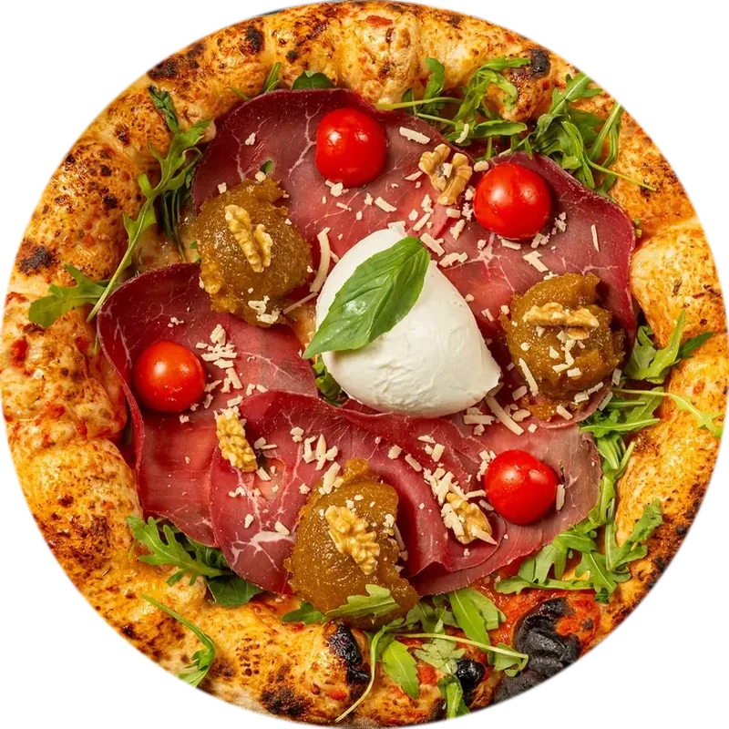 Pizza Fantasia von oben, sie dreht sich langsam einmal in 90 Sekunden.